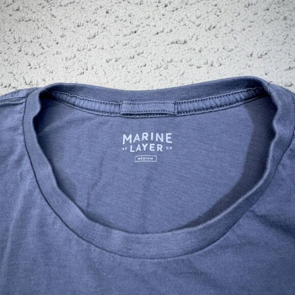 Marine Layer Shirt Mens Medium Blue Crewneck Bottoms Up Graphic Aloha Resort Tee - Picture 3 of 11